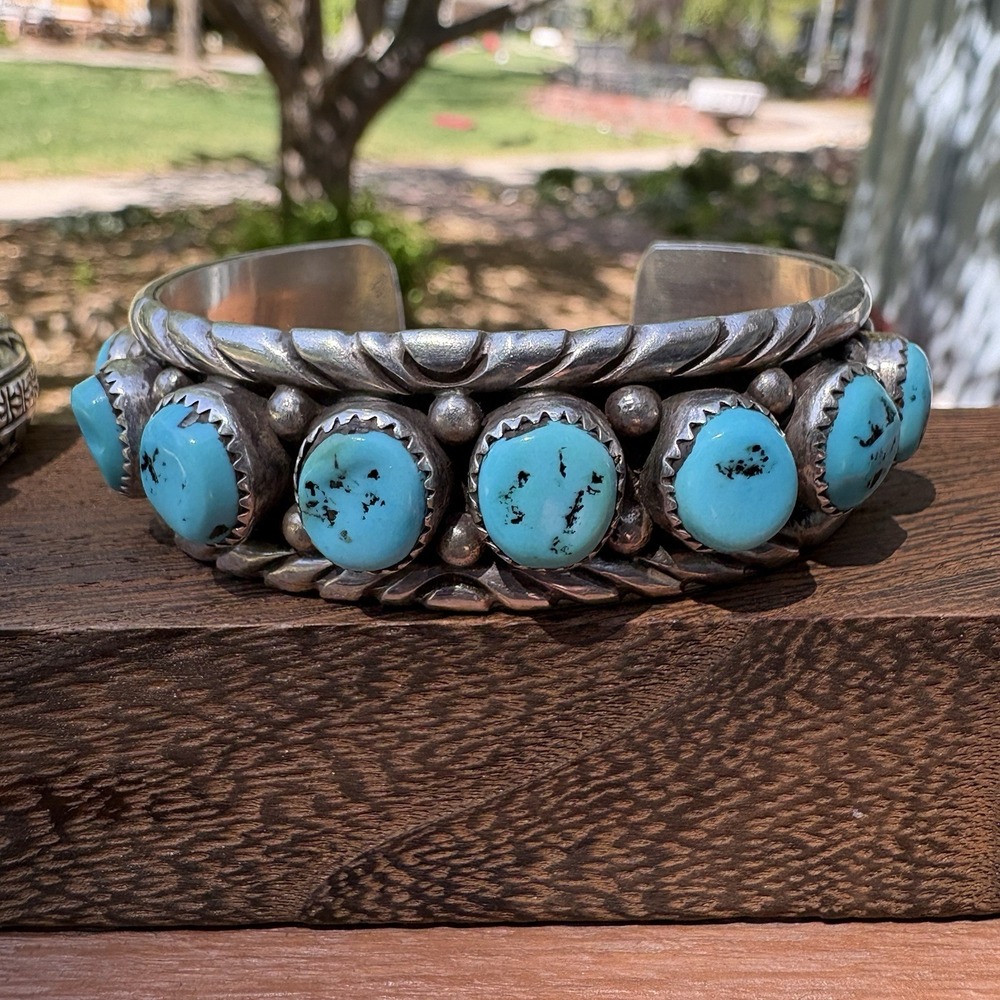 Navajo Cuff Bracelet Sterling Silver Turquoise Vintage Jimmy Jimmie Patterson